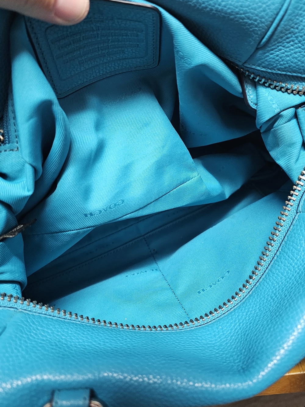 COACH Turquoise Pebbled Leather Satchel Bag Maximalist Luxury Purse Handbag - Picture 6 of 12